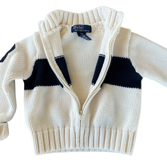 Polo Ralph Lauren Y2K Stripe Knit Cardigan Number Patch Full Zip 18 Mo FLAW - Picture 3 of 9